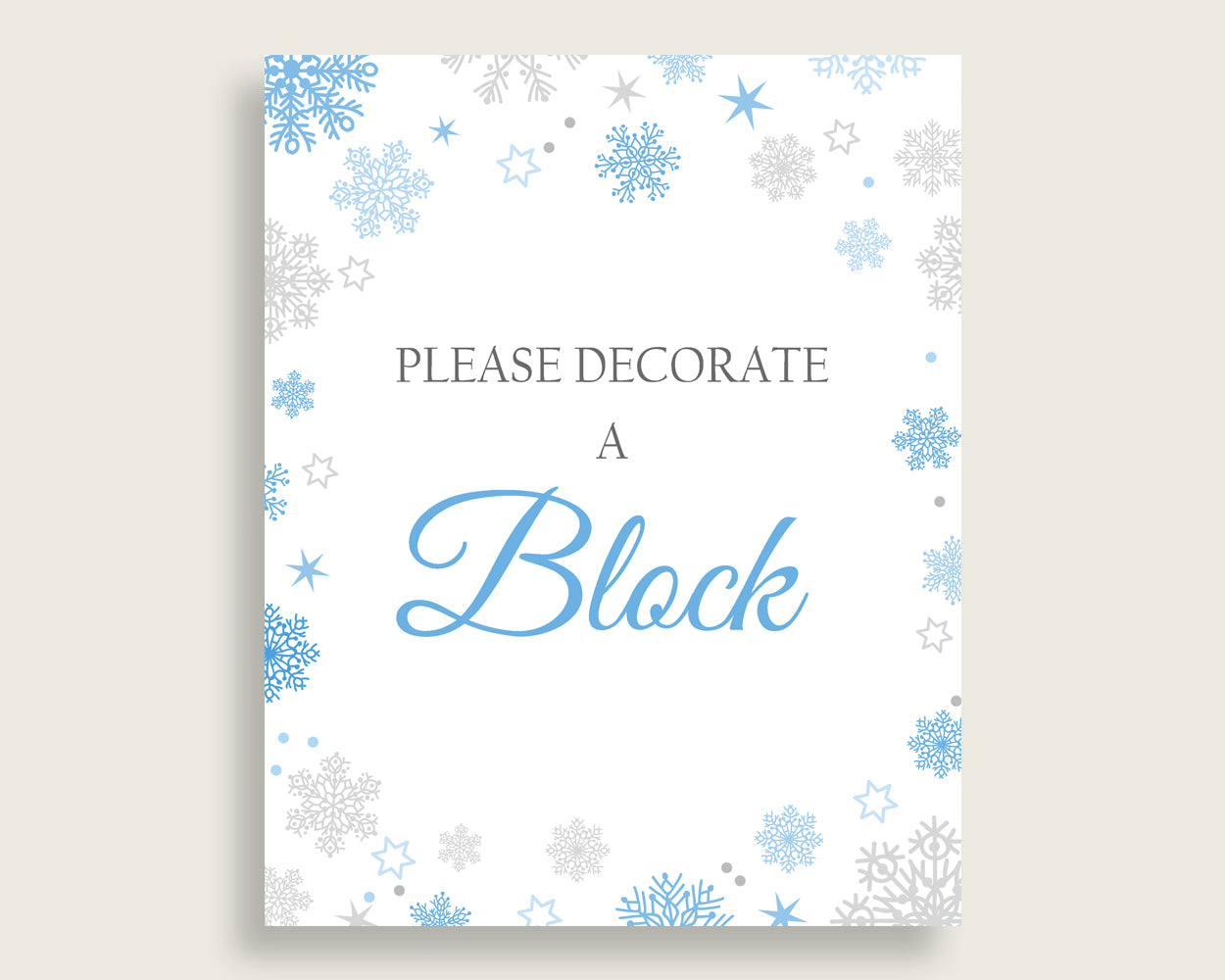 Sign A Block Baby Shower Decorate A Block Snowflake Baby Shower Sign A Block Blue Gray Baby Shower Snowflake Decorate A Block prints NL77H