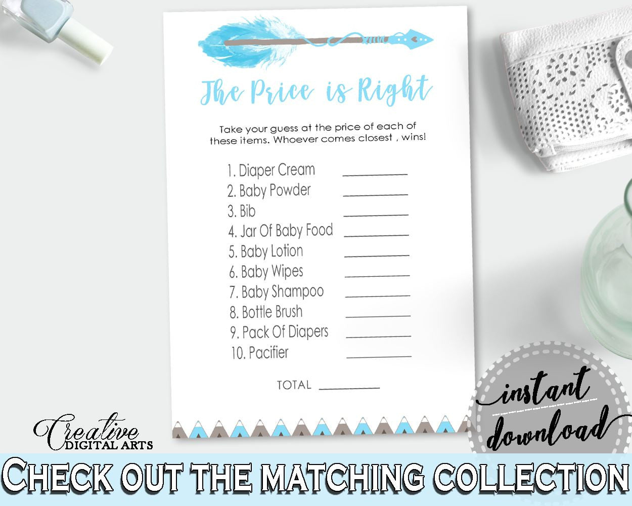 Price Is Right Baby Shower Price Is Right Aztec Baby Shower Price Is Right Blue White Baby Shower Aztec Price Is Right - QAQ18 - Digital Product