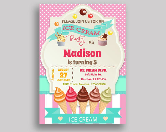 Ice Cream Birthday Invitation Ice Cream Birthday Party Invitation Ice Cream Birthday Party Ice Cream Invitation Girl summer, download 8DPE5 - Digital Product