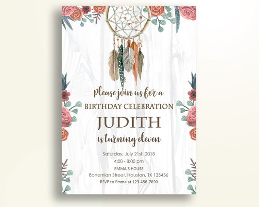 Boho Birthday Invitation Dreamcatcher Birthday Party Invitation Boho Birthday Party Dreamcatcher Invitation Girl instant download WNJR9 - Digital Product