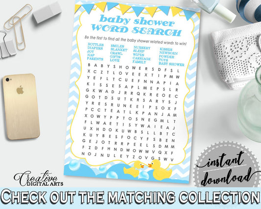 Baby Shower Farm Yellow Rubber Duck Smiles Crosswords WORD SEARCH, Prints, Digital Download, Baby Shower Idea - rd002 - Digital Product