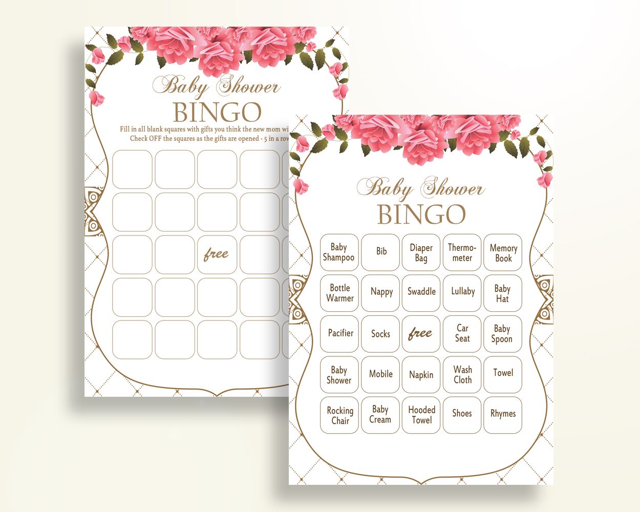 Bingo Baby Shower Bingo Roses Baby Shower Bingo Baby Shower Roses Bingo Pink White party organizing party ideas customizable files U3FPX - Digital Product