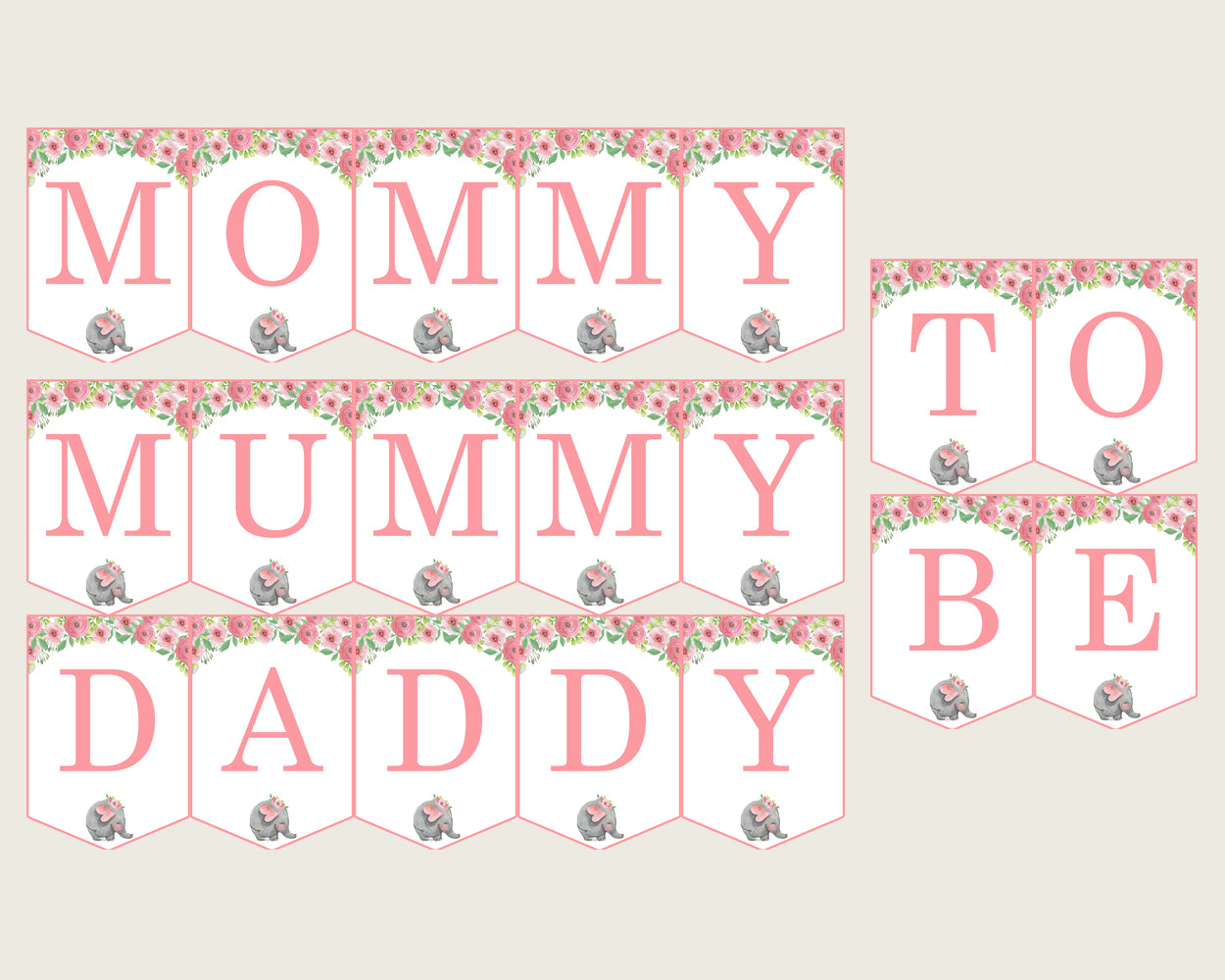 Pink Elephant Baby Shower Chair Banner Printable, Pink Grey Chair Banner, Girl Shower, Mama To Be, Mommy, Dad Mom To Be, Instant ep001