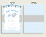 Elephant Baby Shower Invitations Printable, Digital Or Printed Invitation Baby Shower Boy, Editable Invitation Blue Grey Most Popular ebl02