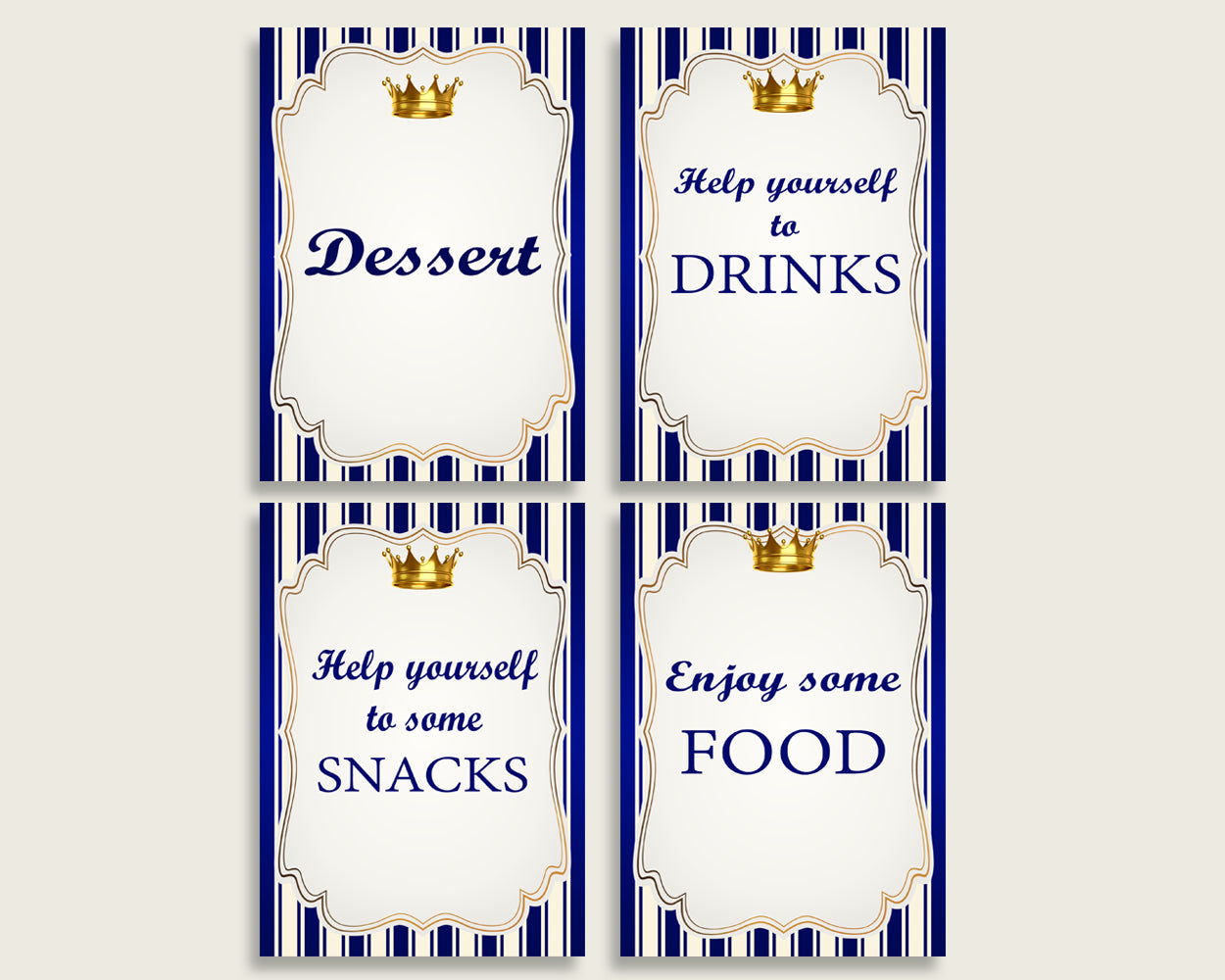 Royal Prince Baby Shower Boy Table Signs Printable, Blue Gold Party Table Decor, Favors, Food, Drink, Treat, Guest Book, Instant rp001