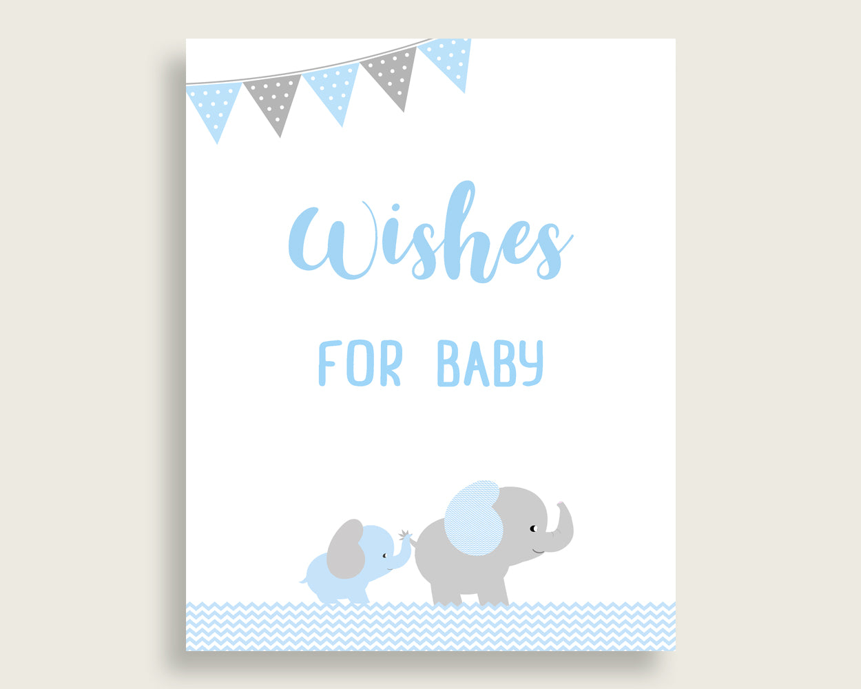 Blue Grey Wishes For Baby Cards & Sign, Elephant Baby Shower Boy Well Wishes Game Printable, Instant Download, Mammoth Trunk Most ebl02