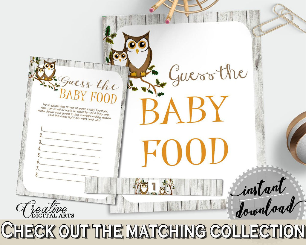 Baby Food Guessing Baby Shower Baby Food Guessing Owl Baby Shower Baby Food Guessing Baby Shower Owl Baby Food Guessing Gray Brown 9PUAC - Digital Product