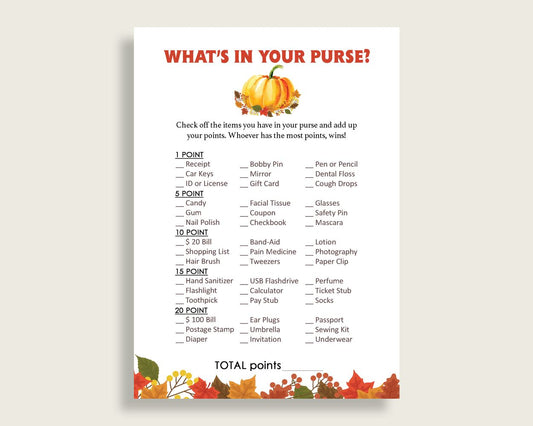 Whats In Your Purse Baby Shower Whats In Your Purse Fall Baby Shower Whats In Your Purse Baby Shower Pumpkin Whats In Your Purse BPK3D - Digital Product