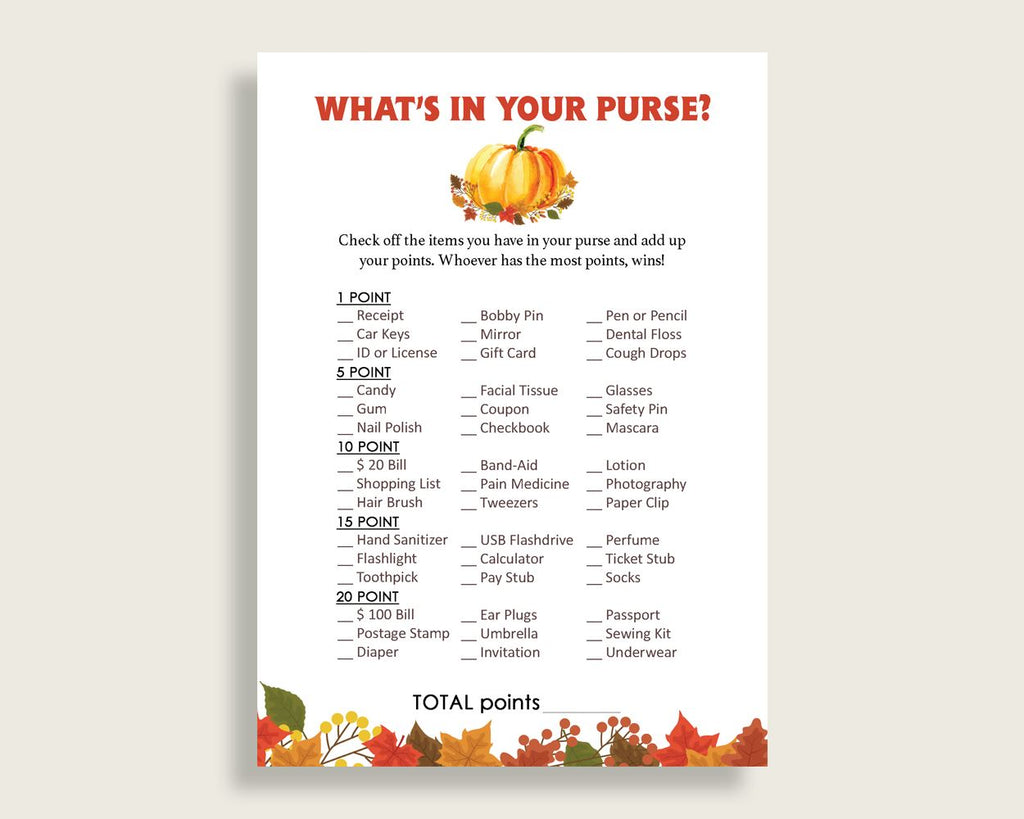 Whats In Your Purse Baby Shower Whats In Your Purse Fall Baby Shower Whats In Your Purse Baby Shower Pumpkin Whats In Your Purse BPK3D - Digital Product