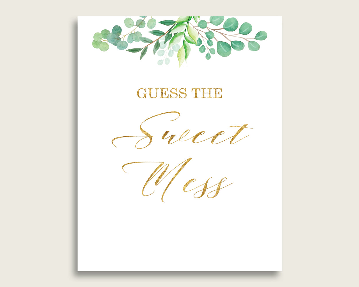 Greenery Guessing Game Baby Shower Gender Neutral, Green Gold Guess The Sweet Mess Game Printable, Dirty Diaper Game, Instant Y8X33