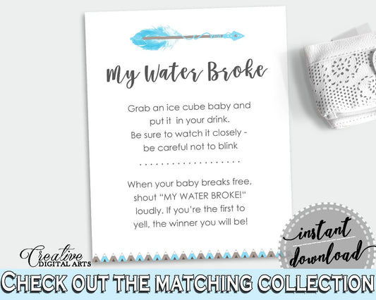 My Water Broke Baby Shower My Water Broke Aztec Baby Shower My Water Broke Blue White Baby Shower Aztec My Water Broke party ideas - QAQ18 - Digital Product