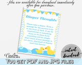 Blue And Mint Baby Shower Ducks Diaper Stash Thinking Of You DIAPER THOUGHTS, Party Plan, Digital Print, Shower Activity - rd002 - Digital Product