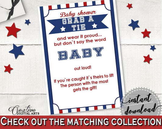 Grab A Tie Baby Shower Grab A Tie Baseball Baby Shower Grab A Tie Baby Shower Baseball Grab A Tie Blue Red shower celebration - YKN4H - Digital Product