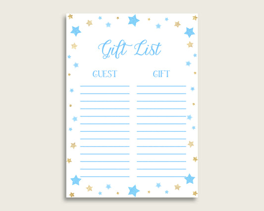 Stars Baby Shower Gift List, Blue Gold Gift List Printable, Boy Baby Shower Gift Checklist Sheet, Instant Download, Most Popular bsr01