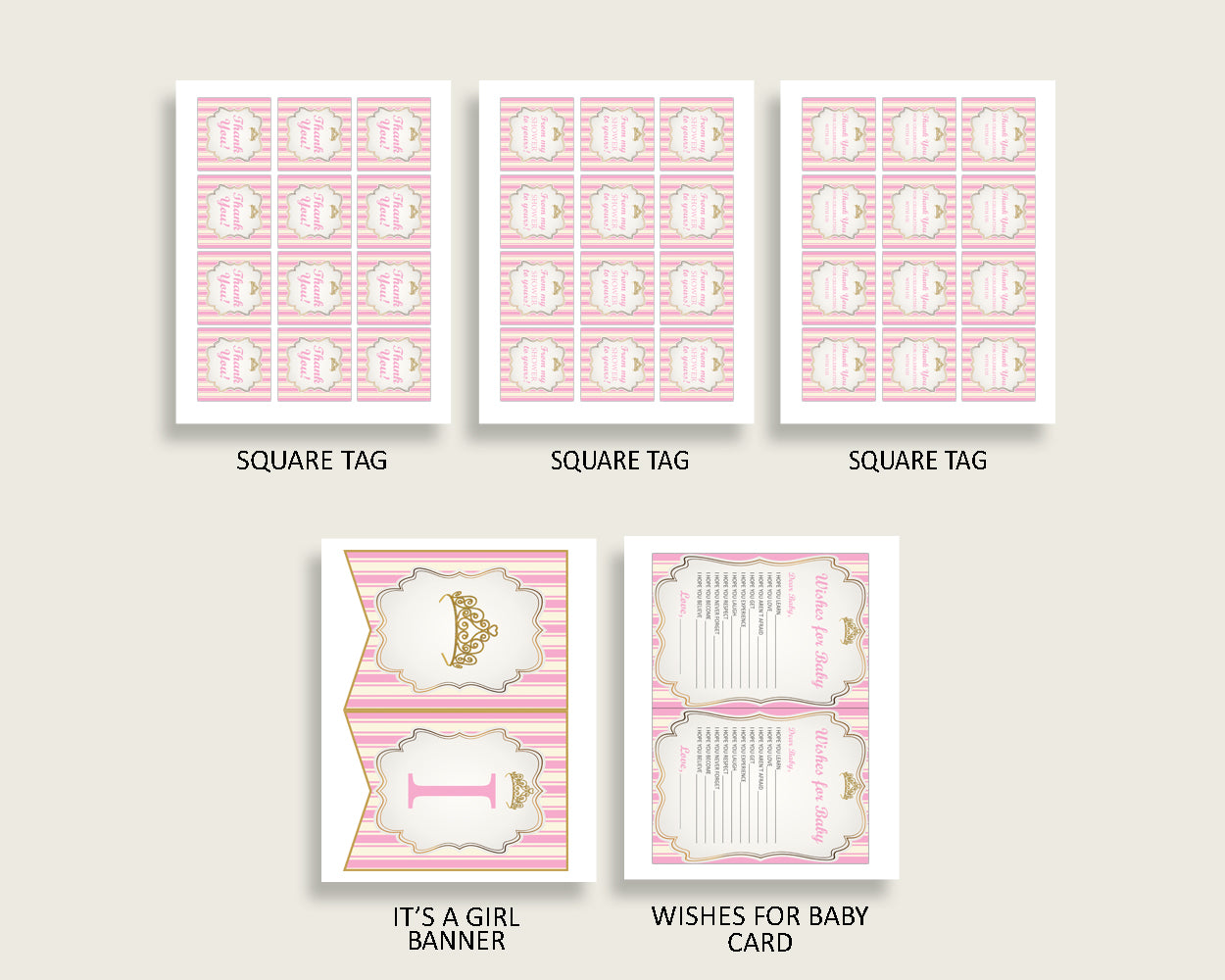 Pink Gold Baby Shower Decorations Girl Kit, Royal Princess Baby Shower Party Package Printable, Instant Download, Glamorous rp002