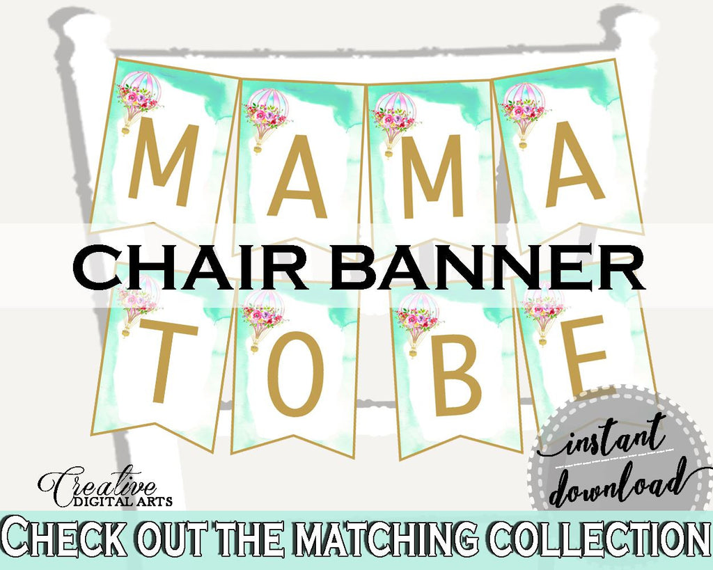 Chair Banner Baby Shower Chair Banner Hot Air Balloon Baby Shower Chair Banner Baby Shower Hot Air Balloon Chair Banner Green Pink CSXIS - Digital Product
