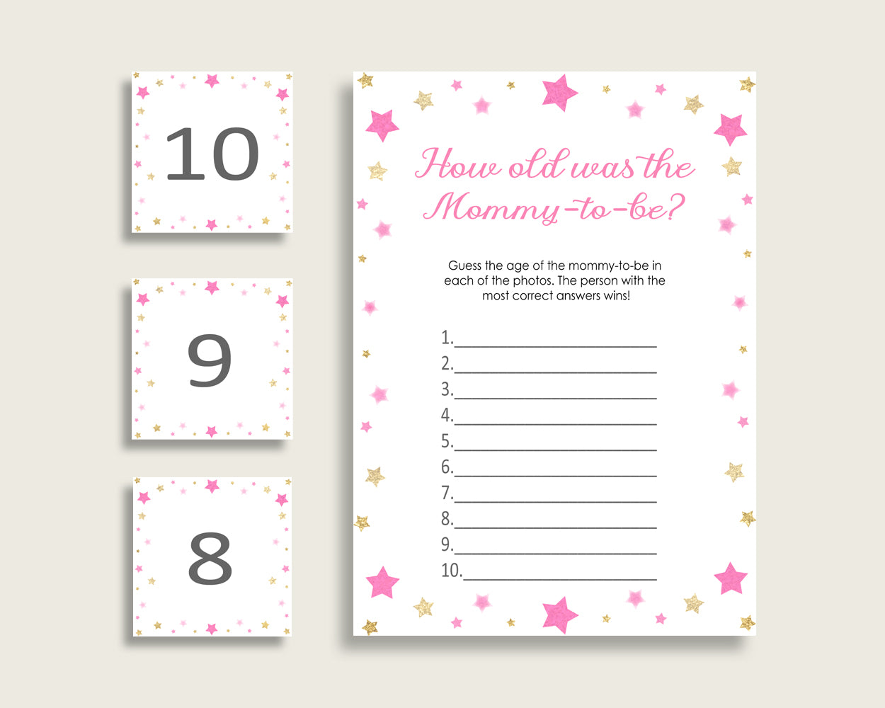 Pink Gold How Old Was The Mommy To Be, Girl Baby Shower Game Printable, Twinkle Star Guess Mommy's Age Game, Instant Download, bsg01