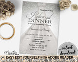 Silver And White Silver Wedding Dress Bridal Shower Theme: Rehearsal Dinner Invitation Editable - rehearsal invitation, pdf jpg - C0CS5 - Digital Product
