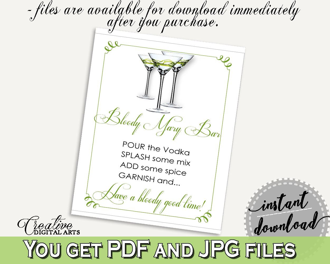 Bloody Mary Bridal Shower Bloody Mary Modern Martini Bridal Shower Bloody Mary Bridal Shower Modern Martini Bloody Mary Green White ARTAN - Digital Product