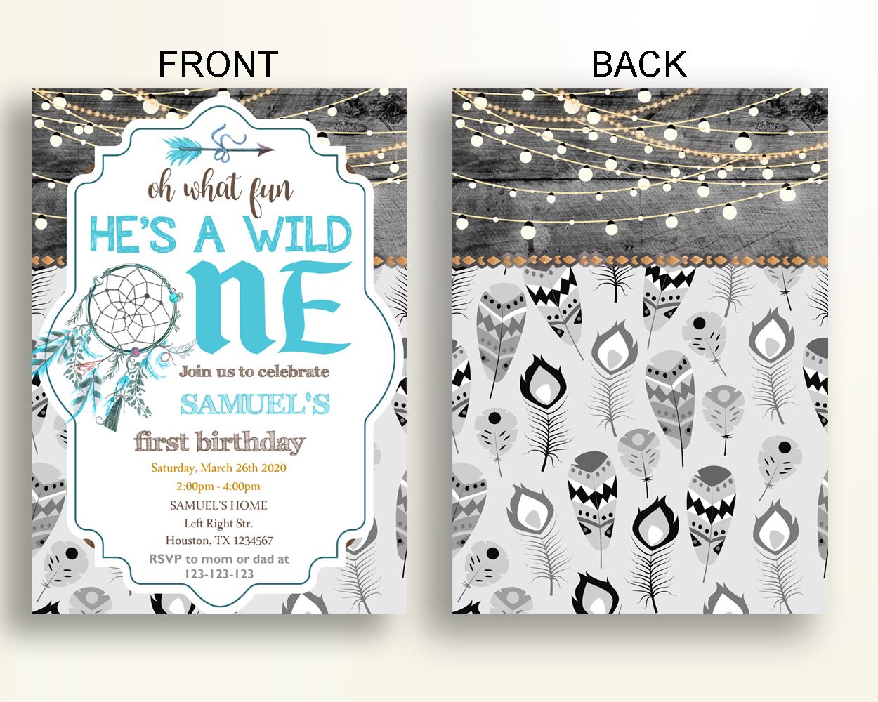 Wild One Birthday Invitation Rustic Birthday Party Invitation Wild One Birthday Party Rustic Invitation Boy bohemian rustic OOCGY - Digital Product