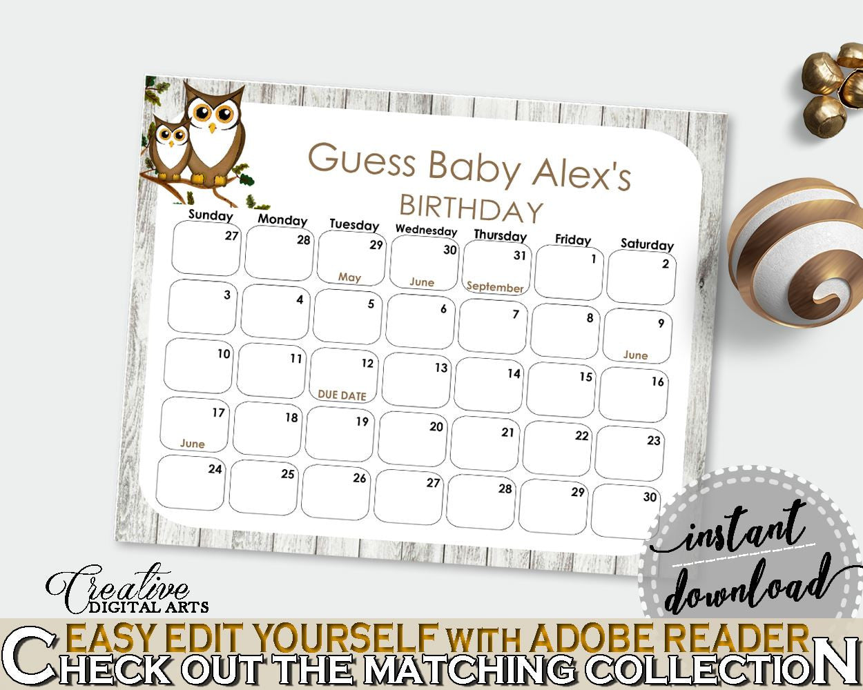 Birthday Predictions Baby Shower Birthday Predictions Owl Baby Shower Birthday Predictions Baby Shower Owl Birthday Predictions Gray 9PUAC - Digital Product