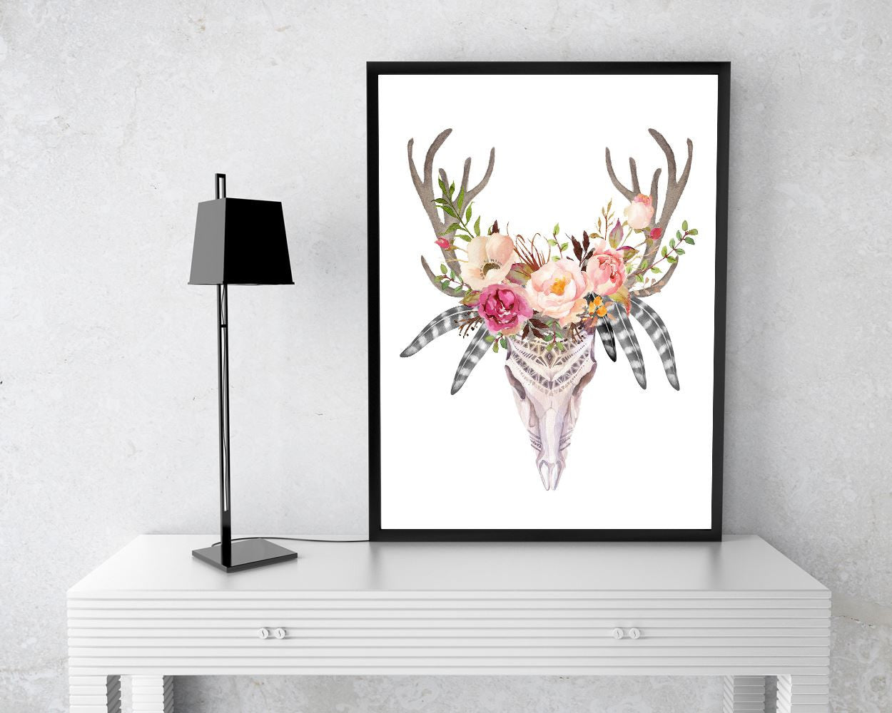 Flowers Prints Wall Art Skull Digital Download Flowers Animal Art Skull Animal Print Flowers Instant Download Skull Frame And Canvas - Digital Download