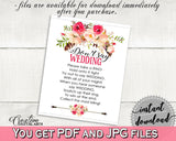 Pink And Red Bohemian Flowers Bridal Shower Theme: Don't Say Wedding Game - wedding shower game, boho chic, party decor, party theme - 06D7T - Digital Product