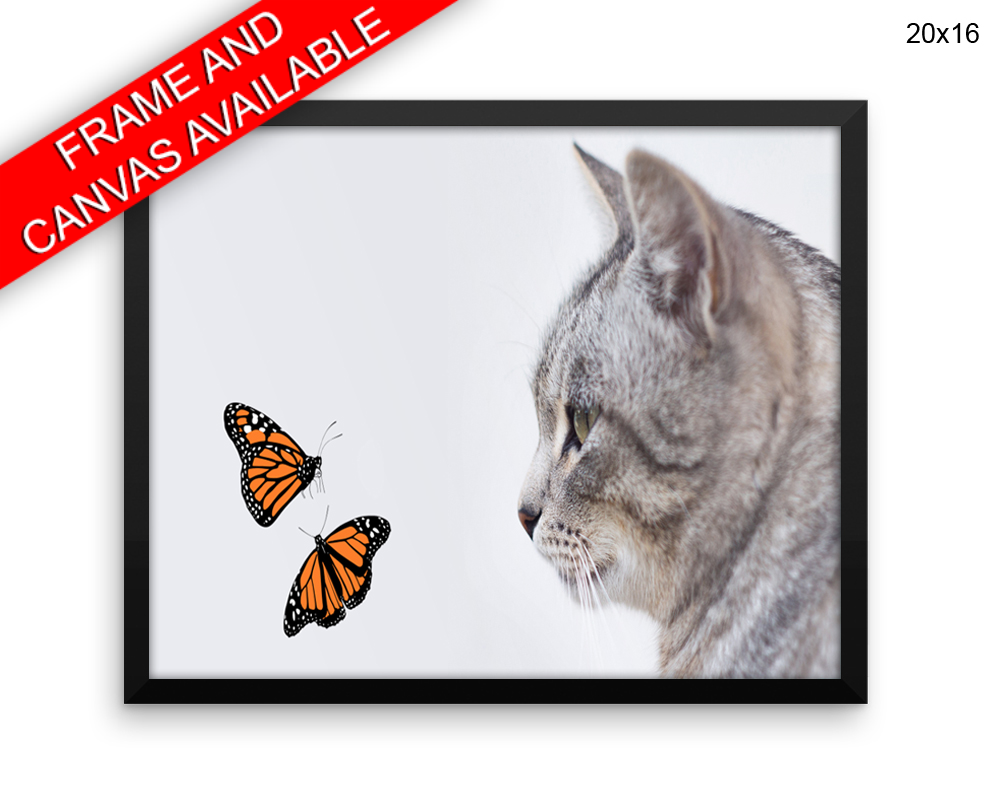 Kitten Butterflies Print, Beautiful Wall Art with Frame and Canvas options available Living Room