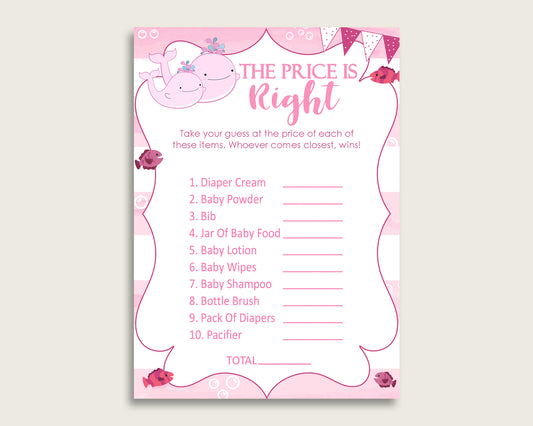 Pink White The Price Is Right Game, Pink Whale Baby Shower Girl Activity, Guess The Price Game Printable, Instant Download, Popular wbl02