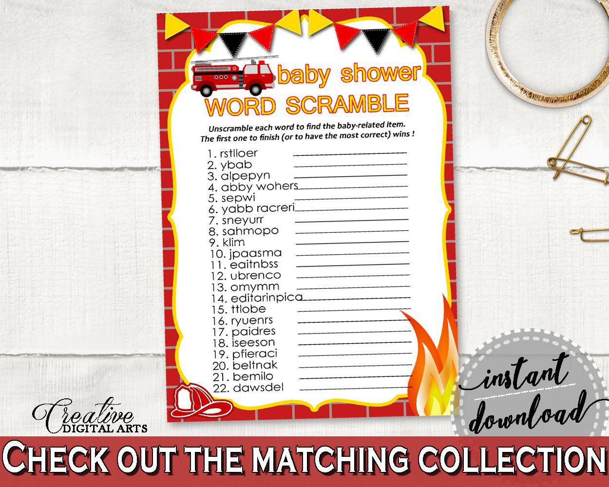 Word Scramble Baby Shower Word Scramble Fireman Baby Shower Word Scramble Red Yellow Baby Shower Fireman Word Scramble printable - LUWX6 - Digital Product