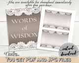 Traditional Lace Bridal Shower Words Of Wisdom For The Bride And Groom in Brown And Silver, words of advice, party ideas, prints - Z2DRE - Digital Product