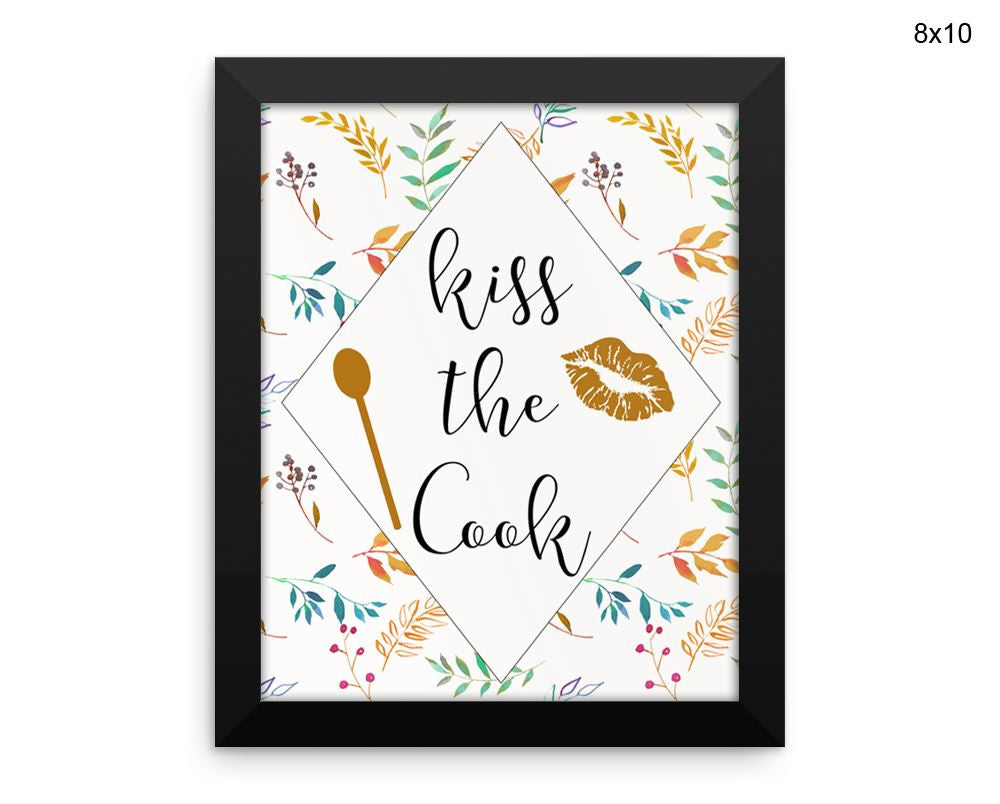 Kiss The Cook Print, Beautiful Wall Art with Frame and Canvas options available Kitchen Decor