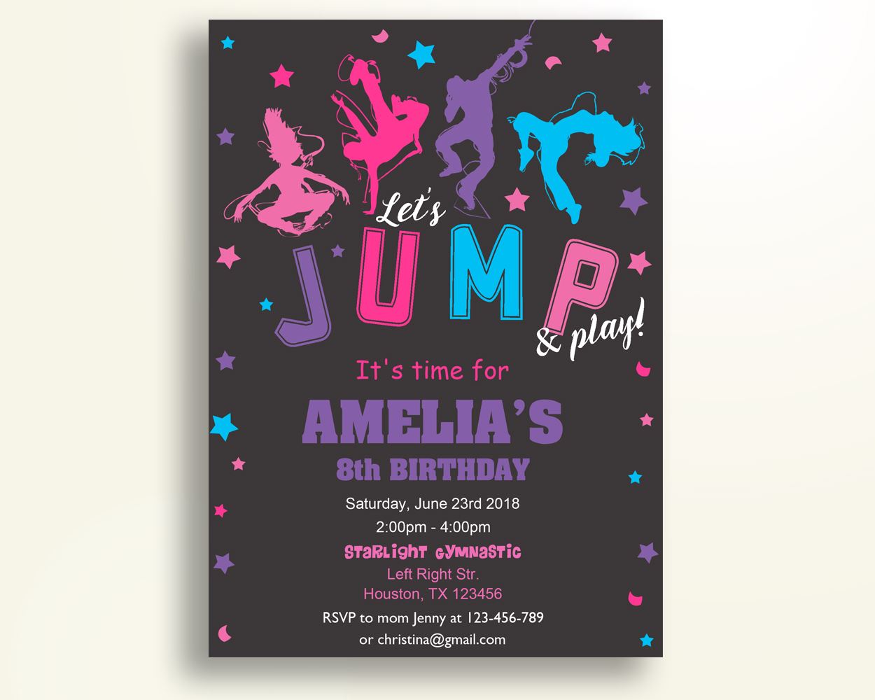 Gymnastics Birthday Invitation Gymnastics Birthday Party Invitation Gymnastics Birthday Party Gymnastics Invitation Girl jump and play QQJWY - Digital Product