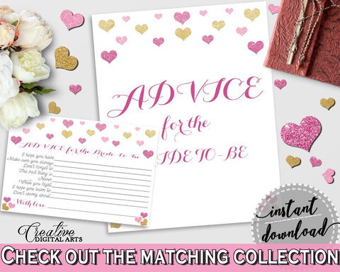 Advice For The Bride To Be in Glitter Hearts Bridal Shower Gold And Pink Theme, advice cards,  lovely bridal shower, party plan - WEE0X - Digital Product