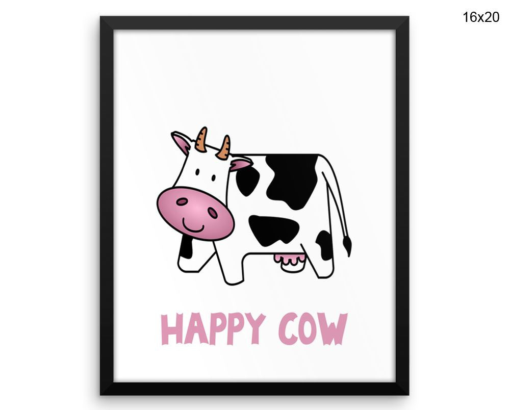 Happy Cow Print, Beautiful Wall Art with Frame and Canvas options available Nursery Decor