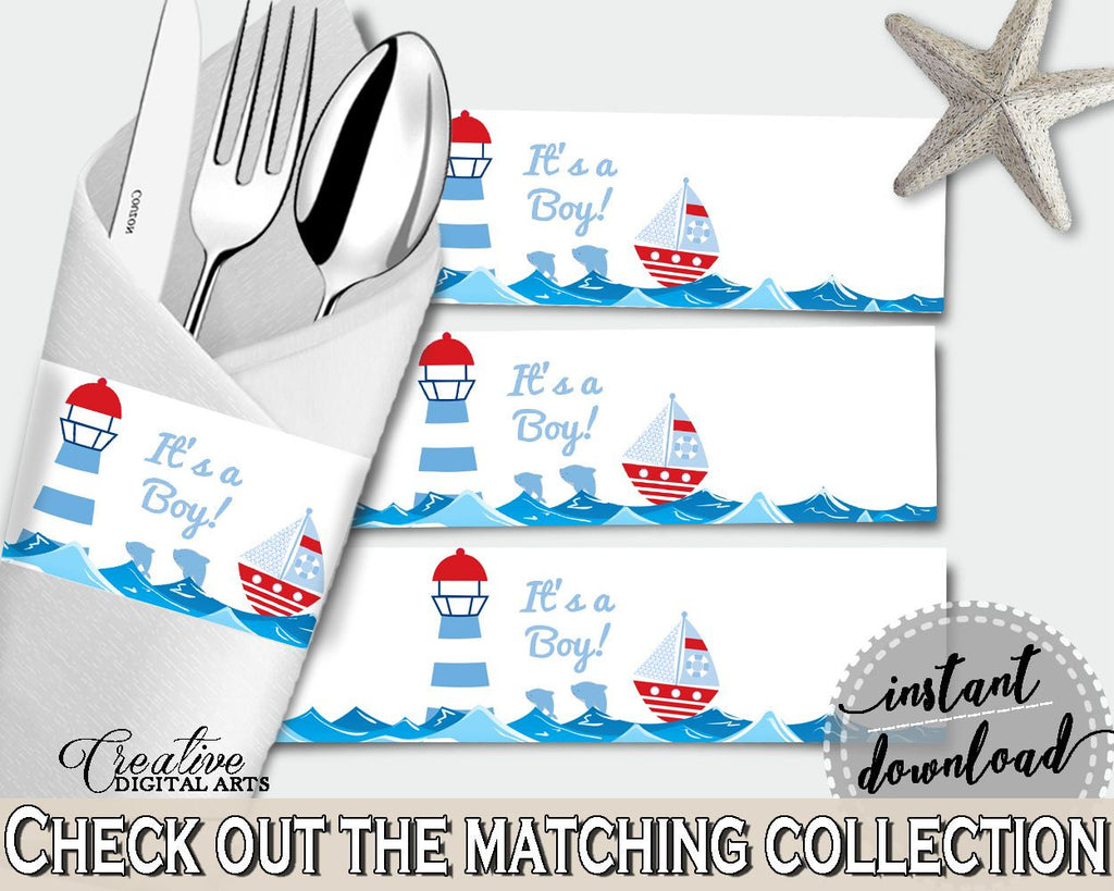 Napkin Rings Baby Shower Napkin Rings Nautical Baby Shower Napkin Rings Baby Shower Nautical Napkin Rings Blue Red paper supplies DHTQT - Digital Product