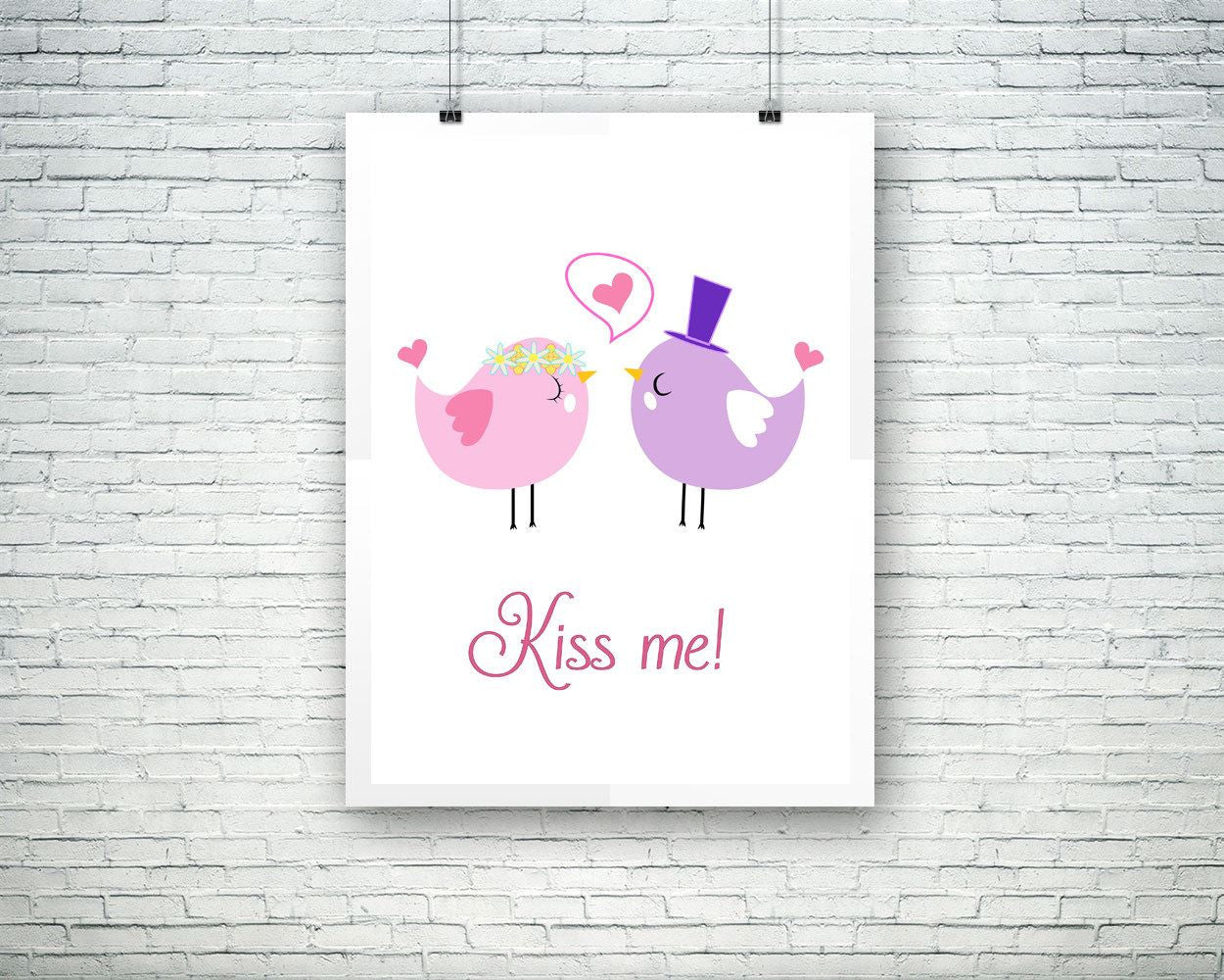 Wall Art Birds Digital Print Kiss Me Poster Art Birds Wall Art Print Kiss Me Love Art Kiss Me Love Print Birds Wall Decor Birds shabby - Digital Download