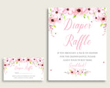 Flower Blush Baby Shower Diaper Raffle Tickets Game, Girl Pink Green Diaper Raffle Card Insert and Sign Printable, Instant Download VH1KL