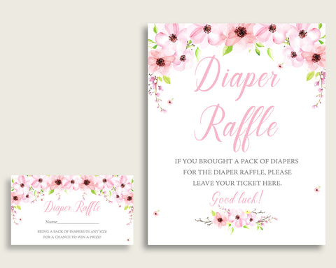 Flower Blush Baby Shower Diaper Raffle Tickets Game, Girl Pink Green Diaper Raffle Card Insert and Sign Printable, Instant Download VH1KL