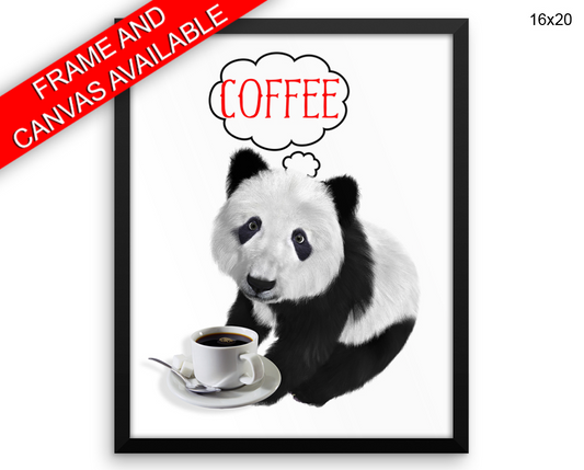 Panda Coffee Print, Beautiful Wall Art with Frame and Canvas options available Bar Decor