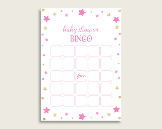 Pink Gold Baby Shower Bingo Blank Game Printable, Twinkle Star Baby Shower Girl Bingo Blank Cards, Bingo Gift Opening Game, Cute Stars bsg01