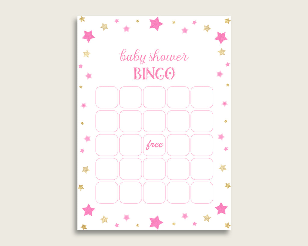 Pink Gold Baby Shower Bingo Blank Game Printable, Twinkle Star Baby Shower Girl Bingo Blank Cards, Bingo Gift Opening Game, Cute Stars bsg01