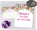 Floral Advice For The Mommy To Be and Advice For The New Parents baby shower activities flower pink theme, Jpg Pdf, instant download - flp01
