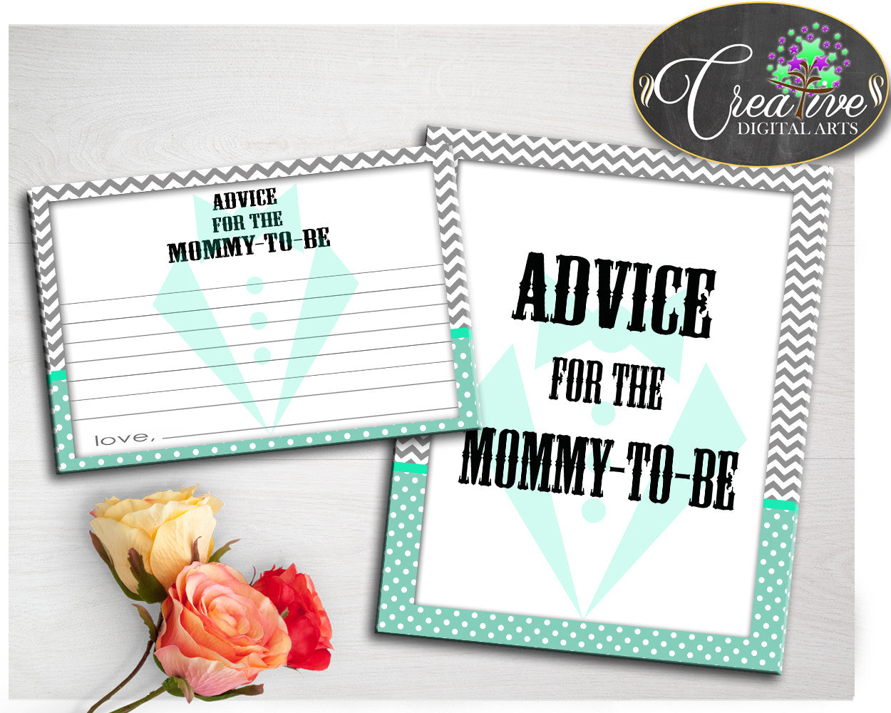 Advice For Mommy To Be and Advice For The New Parents little man baby boy shower gentleman activities mint gray, instant download - lm001