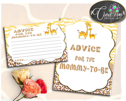 Advice For Mommy To Be and Advice For The New Parents giraffe baby shower boy or girl theme printable, Jpg Pdf, instant download - sa001