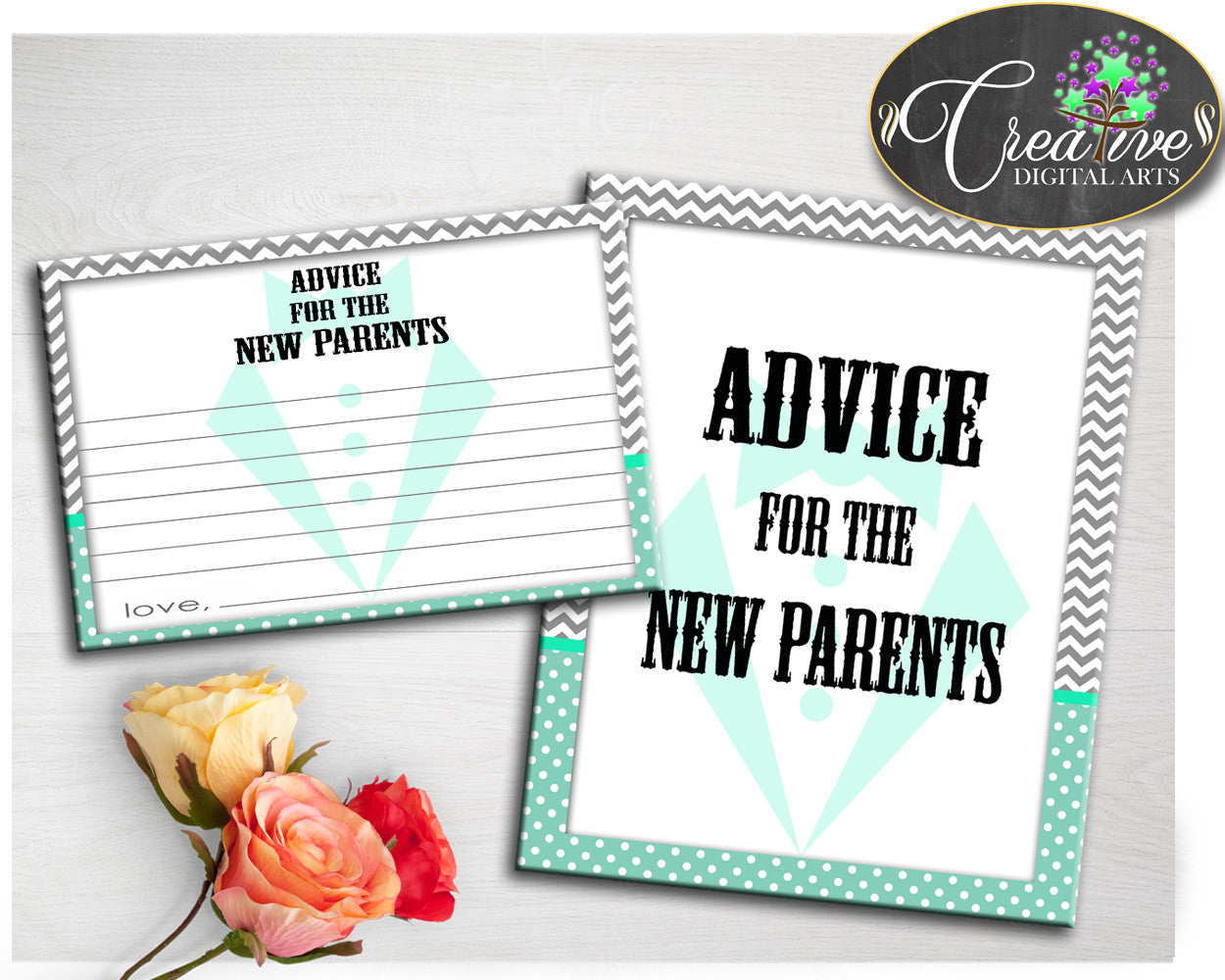 Advice For Mommy To Be and Advice For The New Parents little man baby boy shower gentleman activities mint gray, instant download - lm001