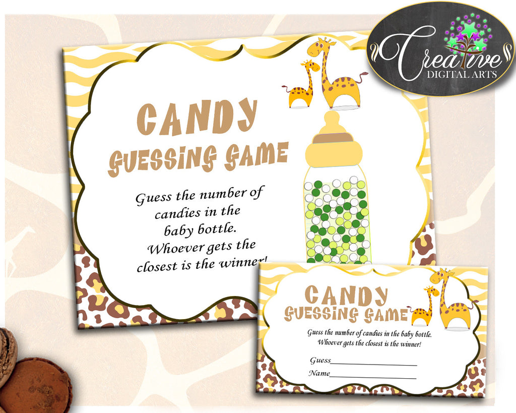 CANDY GUESSING GAME giraffe baby shower boy or girl sign tickets, brown yellow theme printable, Jpg Pdf, instant download - sa001