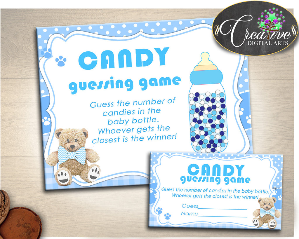 Baby Shower Blue CANDY GUESSING GAME , guess how many, boy baby shower printables, teddy bear baby shower, Jpg Pdf, instant download - tb001