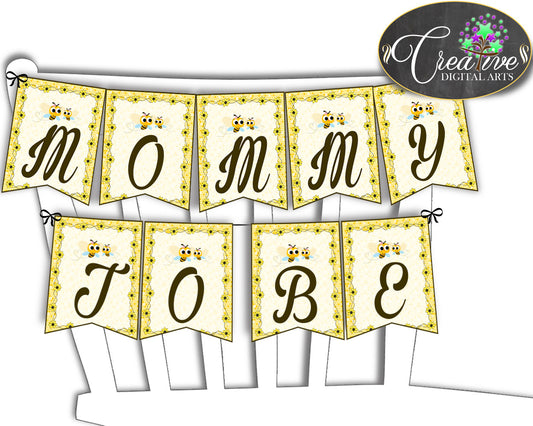 Baby shower CHAIR BANNER decoration printable with yellow bee, digital files, instant download - bee01