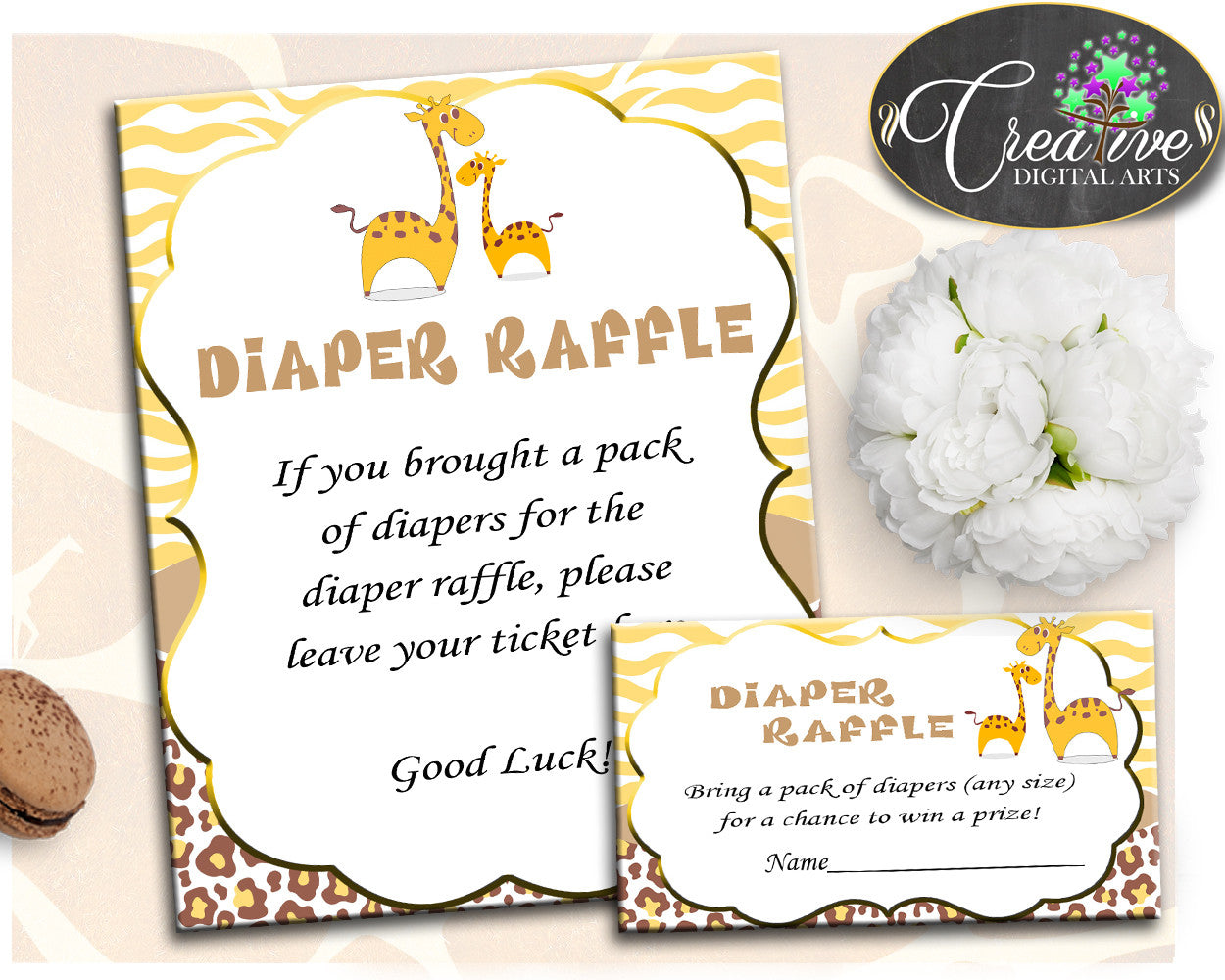 Giraffe Baby Shower DIAPER RAFFLE insert ticket printable, boy or girl baby shower, Digital File Jpg Pdf, instant download - sa001